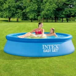 Intex rund oppustelig let sæt swimmingpool - 244 x 61 cm - blå - inkluderet tilbehør CB61