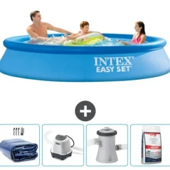 Intex rund oppustelig let sæt swimmingpool - 305 x 61 cm - blå - inkluderet tilbehør CB54