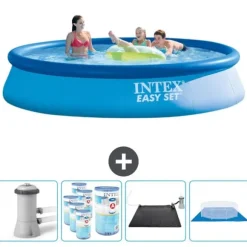 Intex rund oppustelig let sæt swimmingpool - 396 x 84 cm - Blå - Inklusive Tilbehør CB91