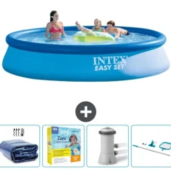 Intex rund oppustelig let sæt swimmingpool - 396 x 84 cm - Blå - Inkluderet tilbehør CB14