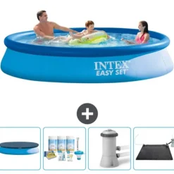 Intex rund oppustelig let sæt swimmingpool - 366 x 76 cm - Blå - Inkluderet tilbehør CB4