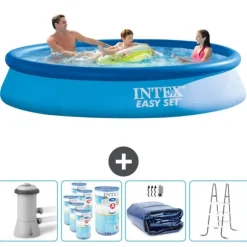Intex rund oppustelig let sæt swimmingpool - 366 x 76 cm - Blå - Inklusive Tilbehør CB95