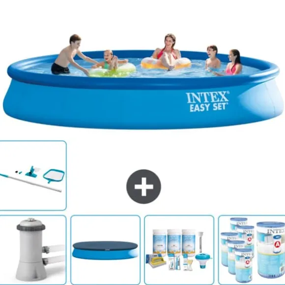 Intex rund oppustelig let sæt swimmingpool - 457 x 84 cm - Blå - Inklusive Tilbehør CB21
