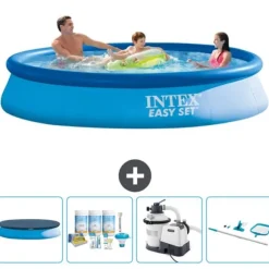 Intex rund oppustelig let sæt swimmingpool - 366 x 76 cm - Blå - Inkluderet tilbehør CB65