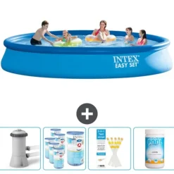 Intex rund oppustelig let sæt swimmingpool - 457 x 84 cm - Blå - Inklusive Tilbehør CB85