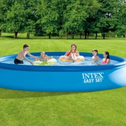 Intex rund oppustelig let sæt swimmingpool - 457 x 84 cm - Blå - Inklusive Tilbehør CB85