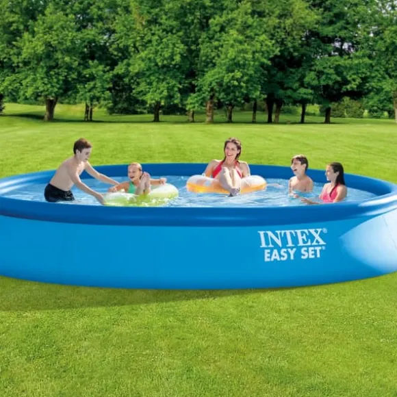 Intex rund oppustelig let sæt swimmingpool - 457 x 84 cm - Blå - Inklusive Tilbehør CB85