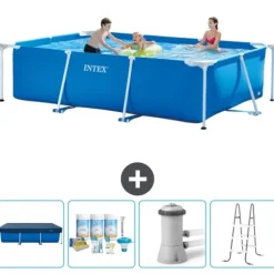 Intex svømmebassin med rektangulær ramme - 300 x 200 x 75 cm - Blå - Inkluderet tilbehør CB6