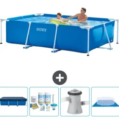 Intex svømmebassin med rektangulær ramme - 260 x 160 x 65 cm - Blå - Inkluderet tilbehør CB1