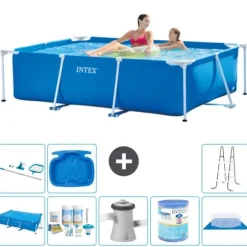 Intex svømmebassin med rektangulær ramme - 220 x 150 x 60 cm - Blå - Inkluderet tilbehør A57