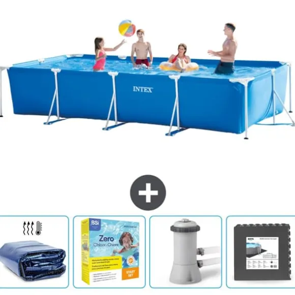 Intex svømmebassin med rektangulær ramme - 450 x 220 x 84 cm - Blå - Inkluderet tilbehør CB10