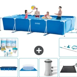 Intex svømmebassin med rektangulær ramme - 450 x 220 x 84 cm - Blå - Inkluderet tilbehør CB97