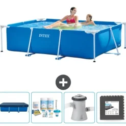 Intex svømmebassin med rektangulær ramme - 220 x 150 x 60 cm - Blå - Inkluderet tilbehør CB3