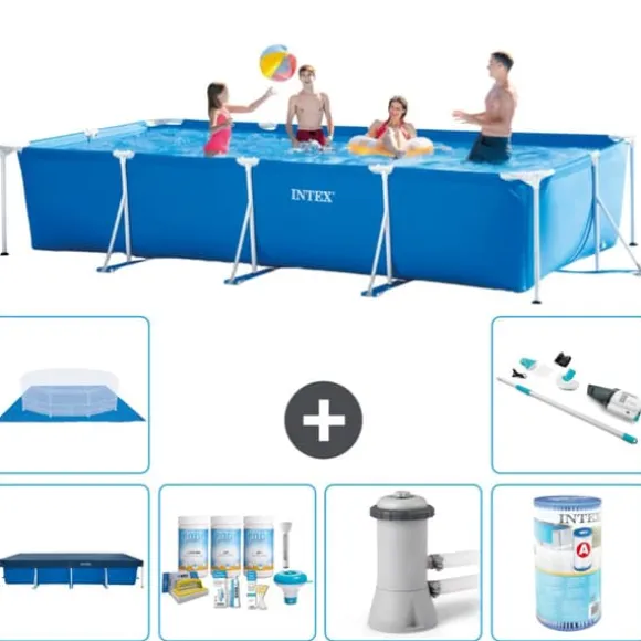 Intex svømmebassin med rektangulær ramme - 450 x 220 x 84 cm - Blå - Inkluderet tilbehør A305