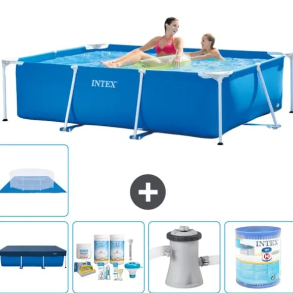 Intex svømmebassin med rektangulær ramme - 220 x 150 x 60 cm - Blå - Inkluderet tilbehør A5