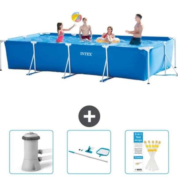 Intex svømmebassin med rektangulær ramme - 450 x 220 x 84 cm - Blå - Inkluderet tilbehør CB82