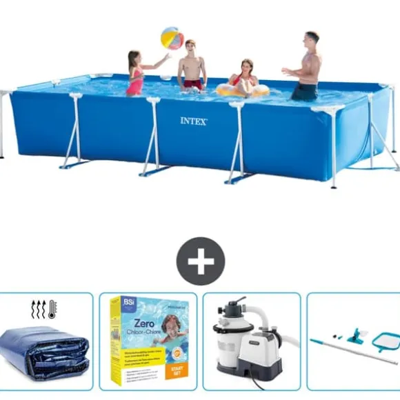 Intex svømmebassin med rektangulær ramme - 450 x 220 x 84 cm - Blå - Inkluderet tilbehør CB72