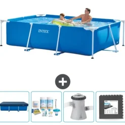 Intex svømmebassin med rektangulær ramme - 260 x 160 x 65 cm - Blå - Inkluderet tilbehør CB3