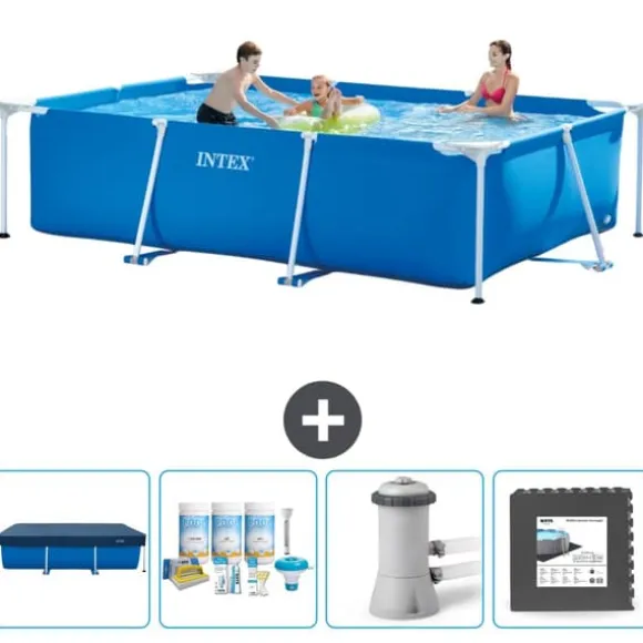 Intex svømmebassin med rektangulær ramme - 300 x 200 x 75 cm - Blå - Inkluderet tilbehør CB3