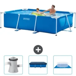 Intex svømmebassin med rektangulær ramme - 260 x 160 x 65 cm - Blå - Inkluderet tilbehør CB76