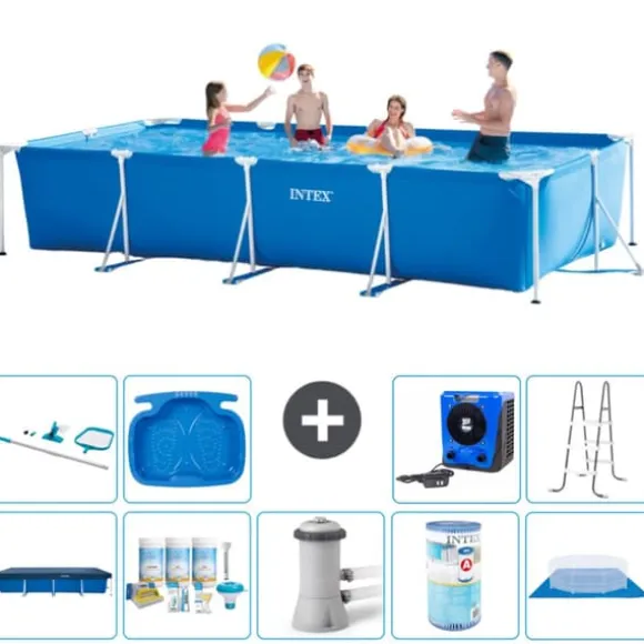 Intex svømmebassin med rektangulær ramme - 450 x 220 x 84 cm - Blå - Inkluderet tilbehør A325