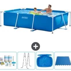 Intex svømmebassin med rektangulær ramme - 260 x 160 x 65 cm - Blå - Inkluderet tilbehør A105