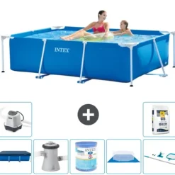 Intex svømmebassin med rektangulær ramme - 220 x 150 x 60 cm - Blå - Inkluderet tilbehør A30