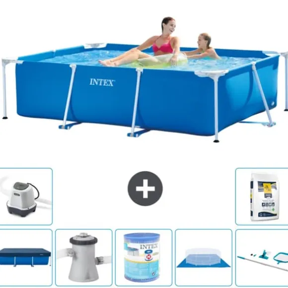Intex svømmebassin med rektangulær ramme - 220 x 150 x 60 cm - Blå - Inkluderet tilbehør A30