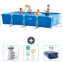 Intex svømmebassin med rektangulær ramme - 450 x 220 x 84 cm - Blå - Inkluderet tilbehør CB74