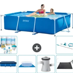 Intex svømmebassin med rektangulær ramme - 220 x 150 x 60 cm - Blå - Inkluderet tilbehør CB97