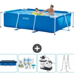 Intex svømmebassin med rektangulær ramme - 260 x 160 x 65 cm - Blå - Inkluderet tilbehør CB64