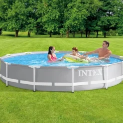 Intex svømmebassin med rund prismeramme - 366 x 76 cm - Grå - Inklusive Tilbehør CB88