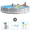 Intex svømmebassin med rund prismeramme - 366 x 76 cm - Grå - Inkluderet tilbehør CB82