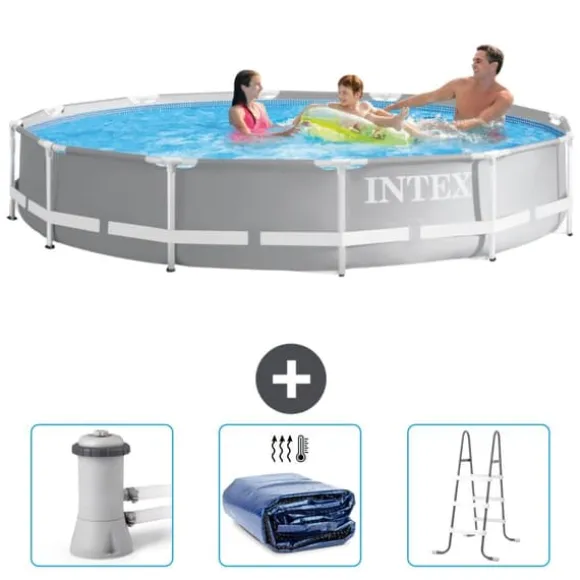 Intex svømmebassin med rund prismeramme - 366 x 76 cm - Grå - Inkluderet tilbehør CB83