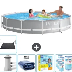 Intex svømmebassin med rund prismeramme - 366 x 76 cm - Grå - Inklusive Tilbehør CB25