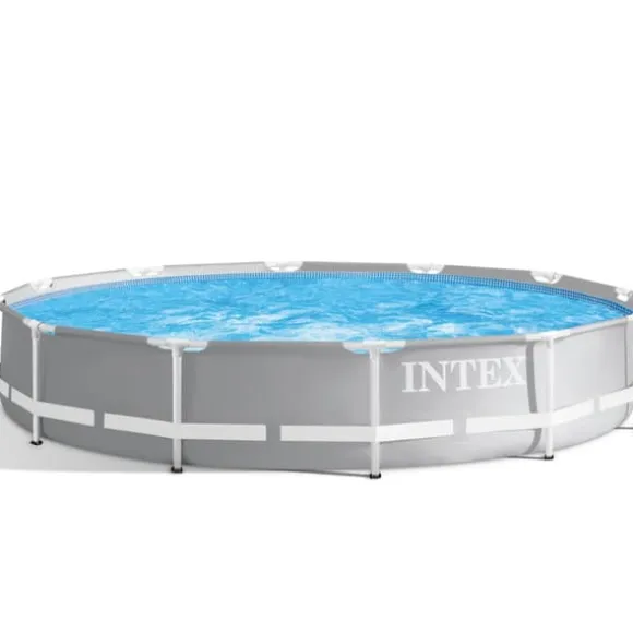 Intex svømmebassin med rund prismeramme - 366 x 76 cm - Grå - Inklusive Tilbehør CB27