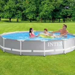 Intex svømmebassin med rund prismeramme - 366 x 76 cm - Grå - Inkluderet tilbehør CB72