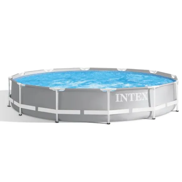 Intex svømmebassin med rund prismeramme - 366 x 76 cm - Grå - Inkluderet tilbehør CB72