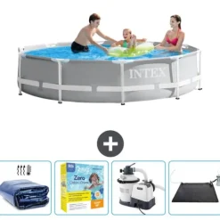 Intex svømmebassin med rund prismeramme - 305 x 76 cm - Grå - Inkluderet tilbehør CB69