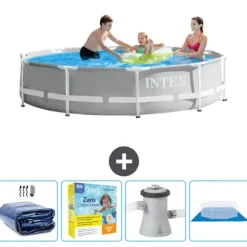 Intex svømmebassin med rund prismeramme - 305 x 76 cm - Grå - Inkluderet tilbehør CB8