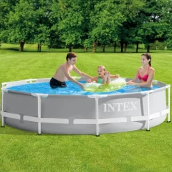 Intex svømmebassin med rund prismeramme - 305 x 76 cm - Grå - Inkluderet tilbehør CB65