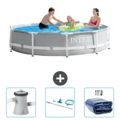 Intex svømmebassin med rund prismeramme - 305 x 76 cm - Grå - Inkluderet tilbehør CB81