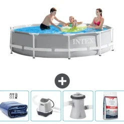 Intex svømmebassin med rund prismeramme - 305 x 76 cm - Grå - Inkluderet tilbehør CB53