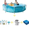 Intex swimmingpool - Metalramme - Strandside - 305 x 76 cm - Inklusiv WAYS vedligeholdelsespakke, filterpumpe og jordklud