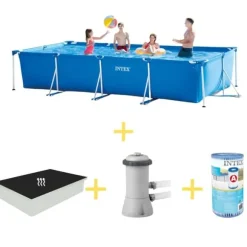 Intex swimmingpool - Rammebassin - 450 x 220 x 84 cm - Inklusiv solsejl, filterpumpe og filter