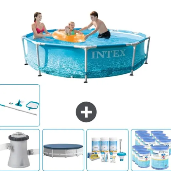 Intex swimmingpool med rund ramme - 305 x 76 cm - Vandprint - Inklusive Tilbehør CB21