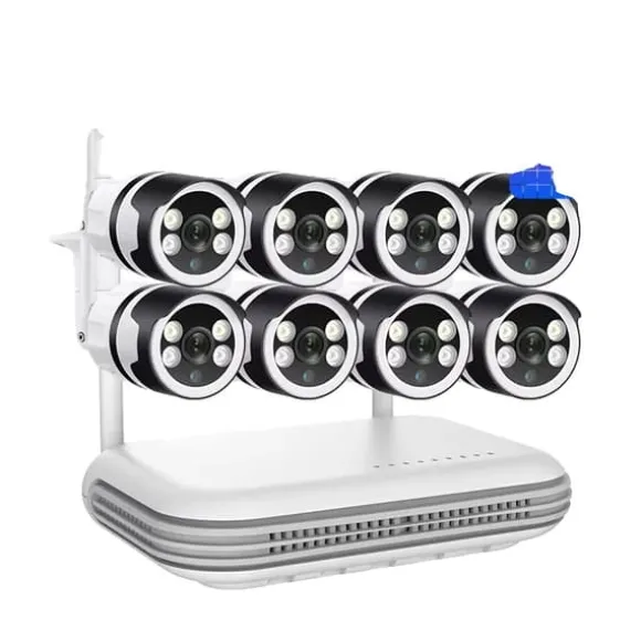 IP Kamera System, 5MP Opløsning, To-Vejs Lyd,8CH og 8stk 3MP Kamera, EU Stik, Ingen