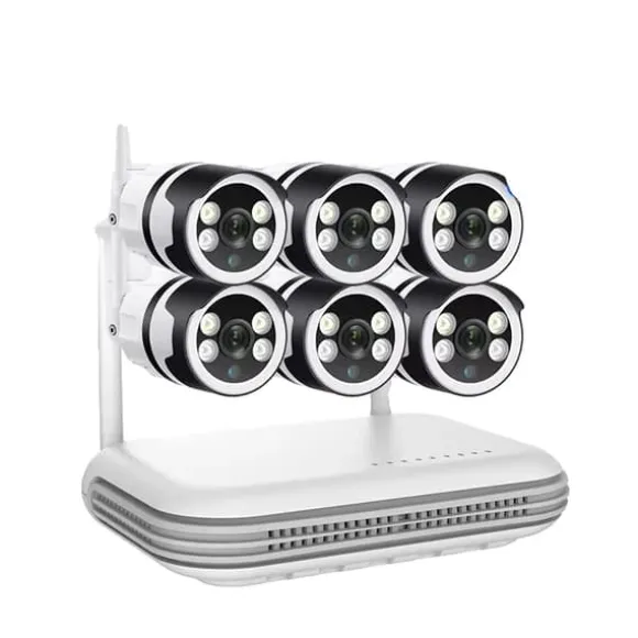 IP Kamera System, 5MP Opløsning, To-Vejs Lyd,8CH og 6stk 3MP Kamera, EU Stik, Ingen
