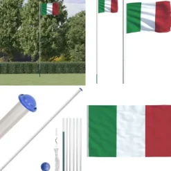Italien flag og flagstang 6,23 m aluminium - Italien Flag - Italien-flag - Home & Living