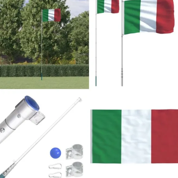 Italien flag og flagstang 5,55 m aluminium - Italien Flag - Italien-flag - Home & Living